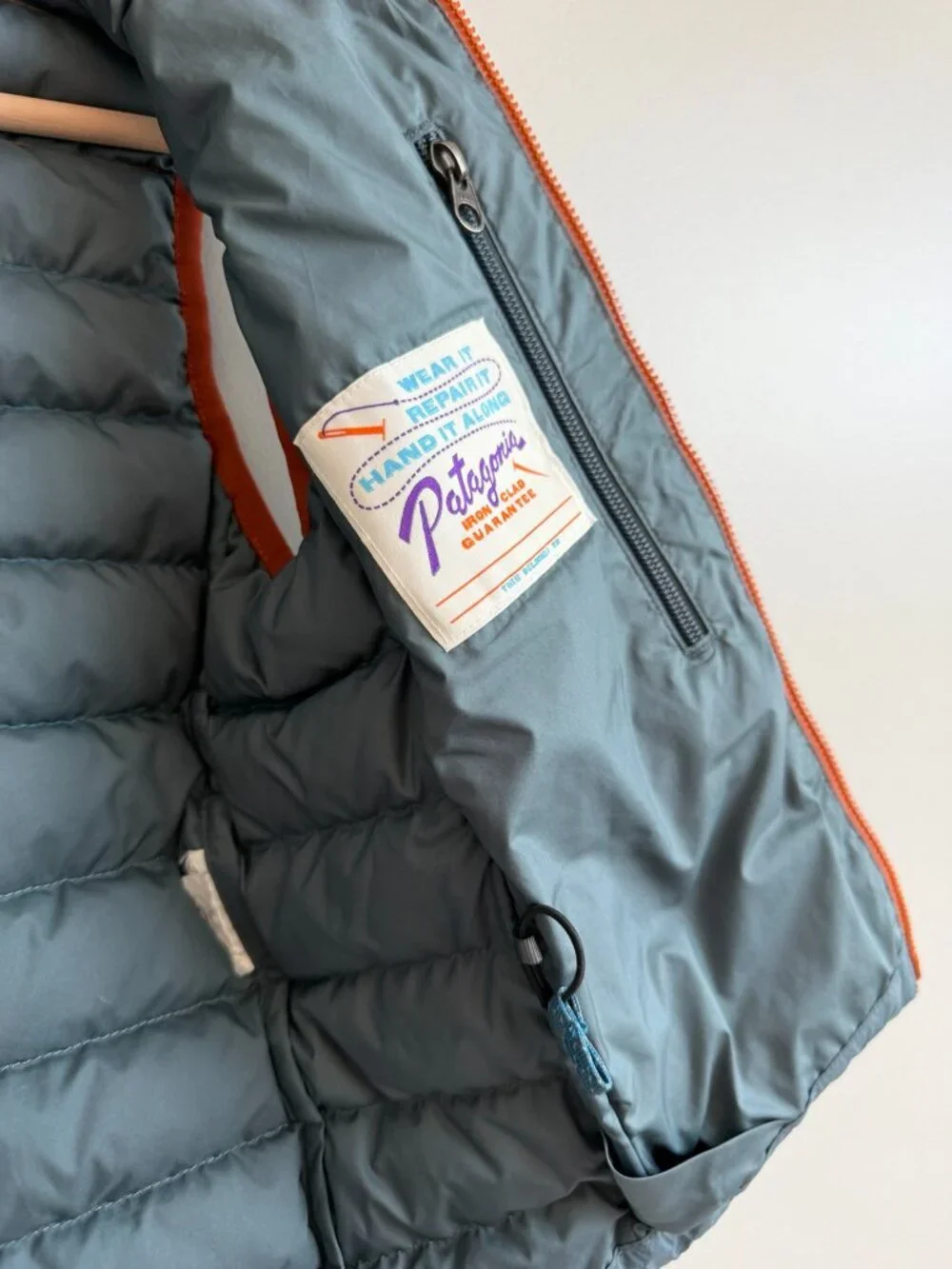 Patagonia Kids Colorblock Down Puffer Vest XS 5-6 Blue Orange Gray